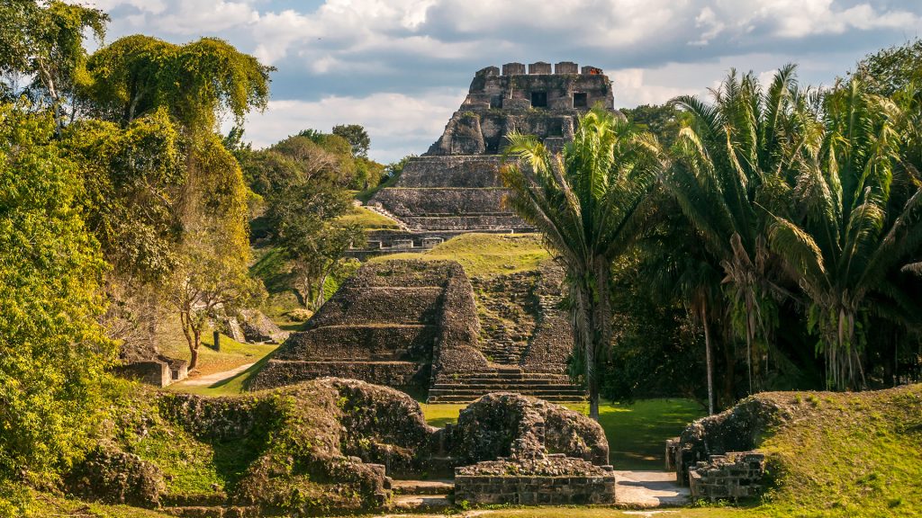 Pyramide maya de Caracol dans la jungle