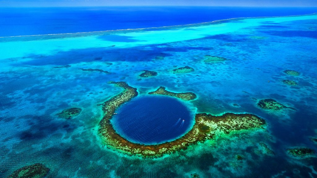 Barrière de corail du Belize vue du ciel